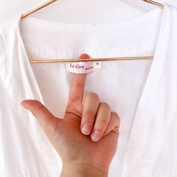 La Cera White Floral Embroidered 100% Cotton Short Robe Medium M - Picture 7 of 14